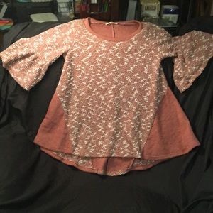 Easel wide sleeve knit mauve/winter white top